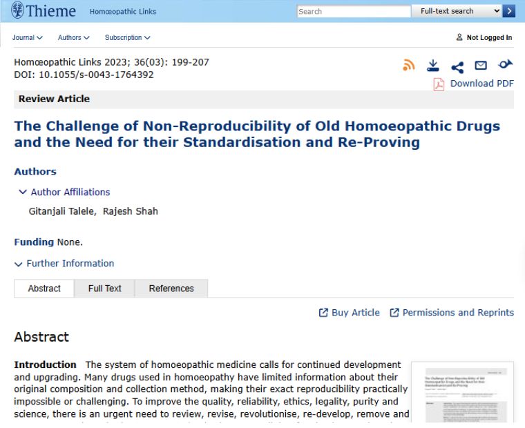 Non-Reproducibility of Old Homoeopathic Drugs